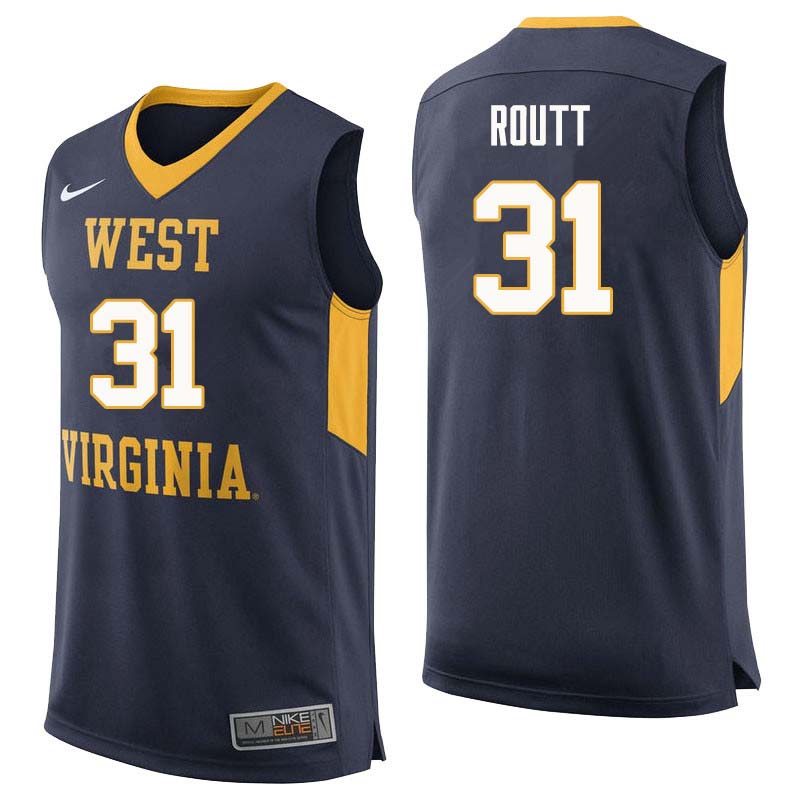 Men #31 Logan Routt West Virginia Mountaineers College Basketball Jerseys Sale-Navy